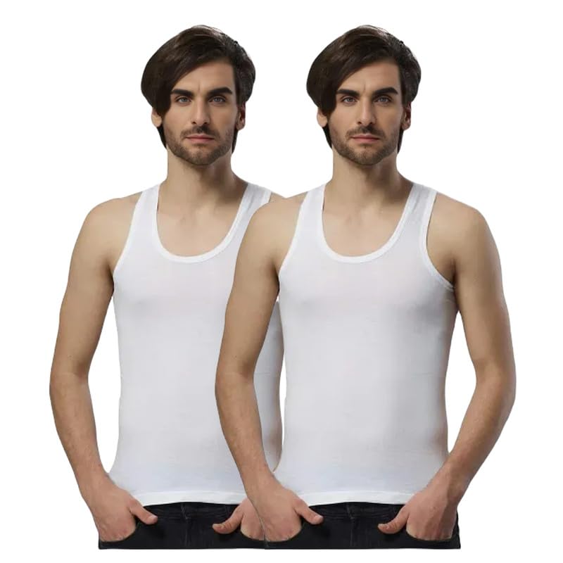 Image of INNERO Men's White Vest Combed Cotton Sando Round Neck Undershirt Sleeveless Baniyan