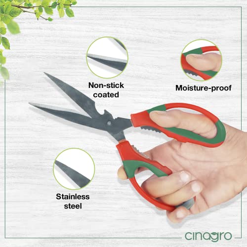 Image of Cinagro Stainless Steel Gardening Scissors, Cutter with Sharp Blades, Cutter for Arranging Flowers, Trimming Plants (Orange & Grey)