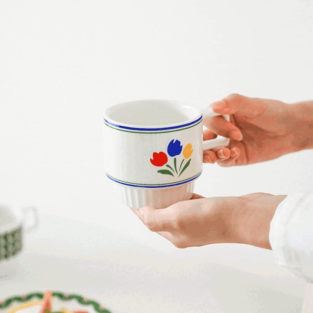 Taza de Café de Té Taza De Café De Cerámica De Estilo Nórdico, Taza De Impresión Grande, Taza De Leche Multifuncional, Taza De Desayuno para té de la tarde(A)