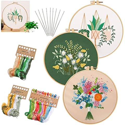 BOHAO 3Pack Embroidery Starter Kit Cross Stitch Kit Full Range Of Embroidery Kit with Patterns and Instruction Embroidery Step Diagram Embroidery Hoops Color Thread 9 Needles for Beginner Cross Stitch Cover