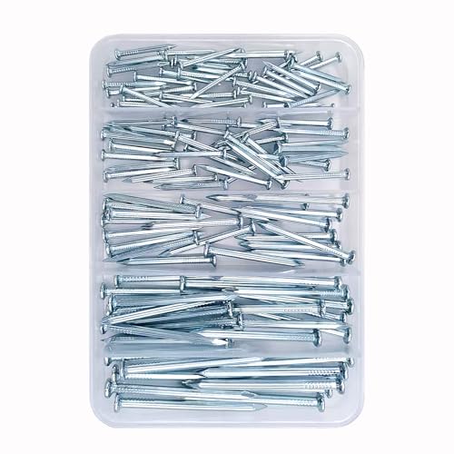 ELOOGAA 5 Sizes 120pcs Galvanized Hardware Nails Assortment Kit,Up to 2-3/8inch Long Nails for Hanging Pictures, Good Hardness Picture Hanging Nails,Wall Nails,Wood Nails
