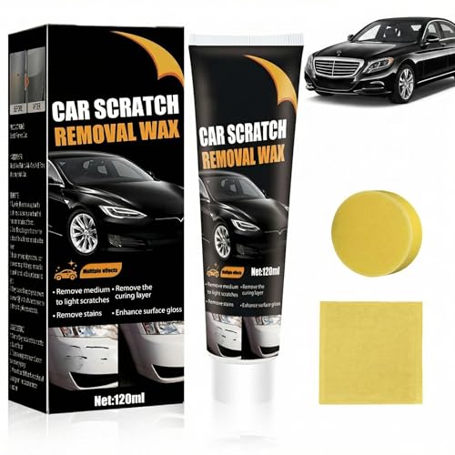 Scratch Remover Wax for Vehicles - Car Paint Scratch Remover with Sponge & Wipe, Car Scratch Repair Kit for All Color, Auto Detailing Polish for Light to Deep Scratches (1PCS)