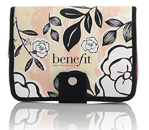 Benefit Cosmetics Bi-Fold Floral Makeup Bag Zippered Case Compartments Snap  Closure