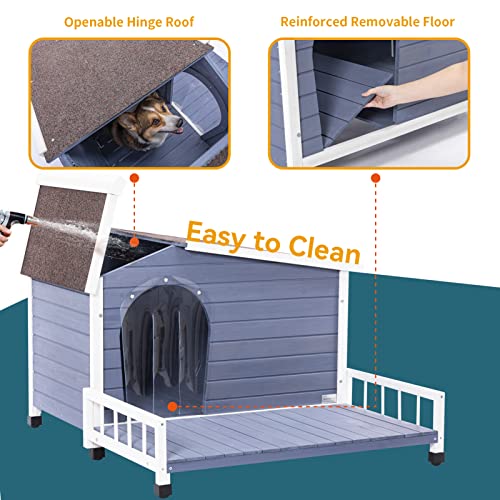 Petsfit Dog House Outdoor with Terrace  Openable Asphalt Roof 40 L X 47 W X 285 H Outside Dog House with Elevated Floor Dog House for Small Medium Dogs  Cucciolini Doodles Petsfit dog house outdoor with terrace  openable asphalt roof 40 l x 47 w x 28 5 h outside dog house with elevated floor dog house for small medium dogs   cucciolini doodles