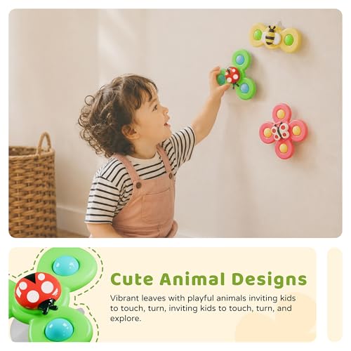 Image of LiKee Strong Suction Cup Fidget Rotating Sensory Bath Toys for Baby Christmas Stocking Stuffers, Airplane Car Travel Table & Window Toys for Toddler Boys and Girls, 10+ Months