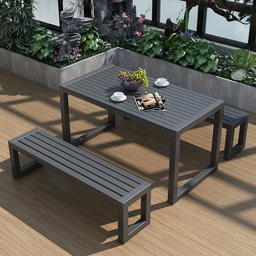 Juego de mesa y banco de picnic al aire libre, comedor de patio para todo tipo de clima para 4 6 personas, ideal para jardín, patio trasero junto a la piscina
