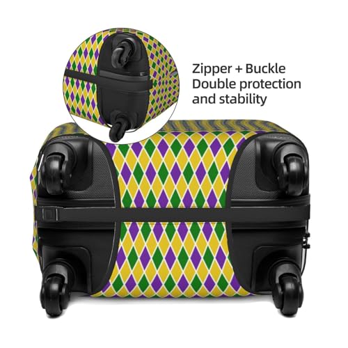 Mardi Gras Purple Yellow Plaid Luggage Cover Washable Elasticated Luggage Covers for Suitcase TSA Approved Stylish Scratch Resistant Luggage Case Protector3