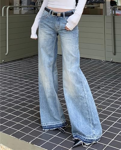 Low Rise Flared Jeans for Women Trendy Wide Leg Loose Fit Boyfriend Denim Pants Baggy Streetwear Raw Hem Y2k Jeans2