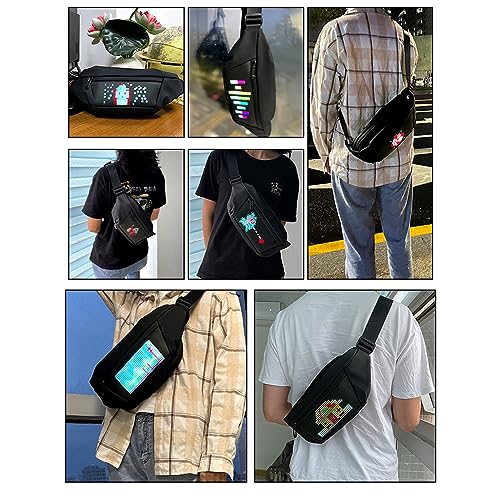 Pyhodi Gürteltasche mit LED-Anzeige, Programmierbarer Bildschirm, Anime-Rucksack, Wasserdicht, Bunte, Stromversorgung über USB, Unisex, über App-Steuerung, Animationsbildschirm,