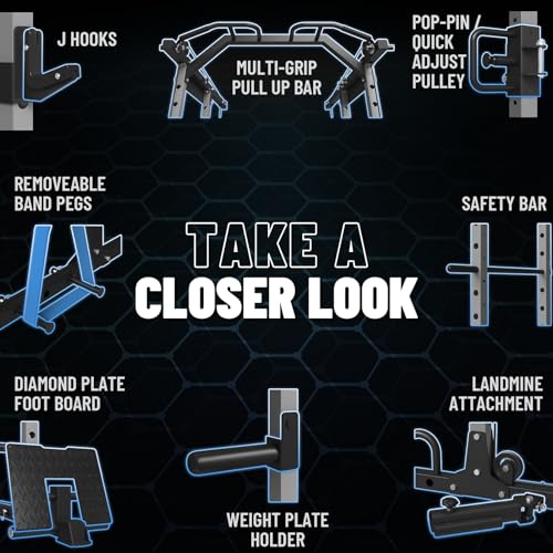 ER KANG Power Cage, 1500LBS Power Rack Cage with Cable Crossover System, Multi-Function Workout Weight Cage with J-Hooks, Band Pegs, Battle Rope Ring Home Gym(Silver Power Cage Only)