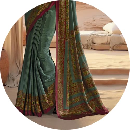 Image of Jaanvi fashion Women's Crepe Silk Saree with Unstitched Blouse Piece | Soft Lightweight Traditional Ethnic Wear Saree for Party, Wedding, Festival