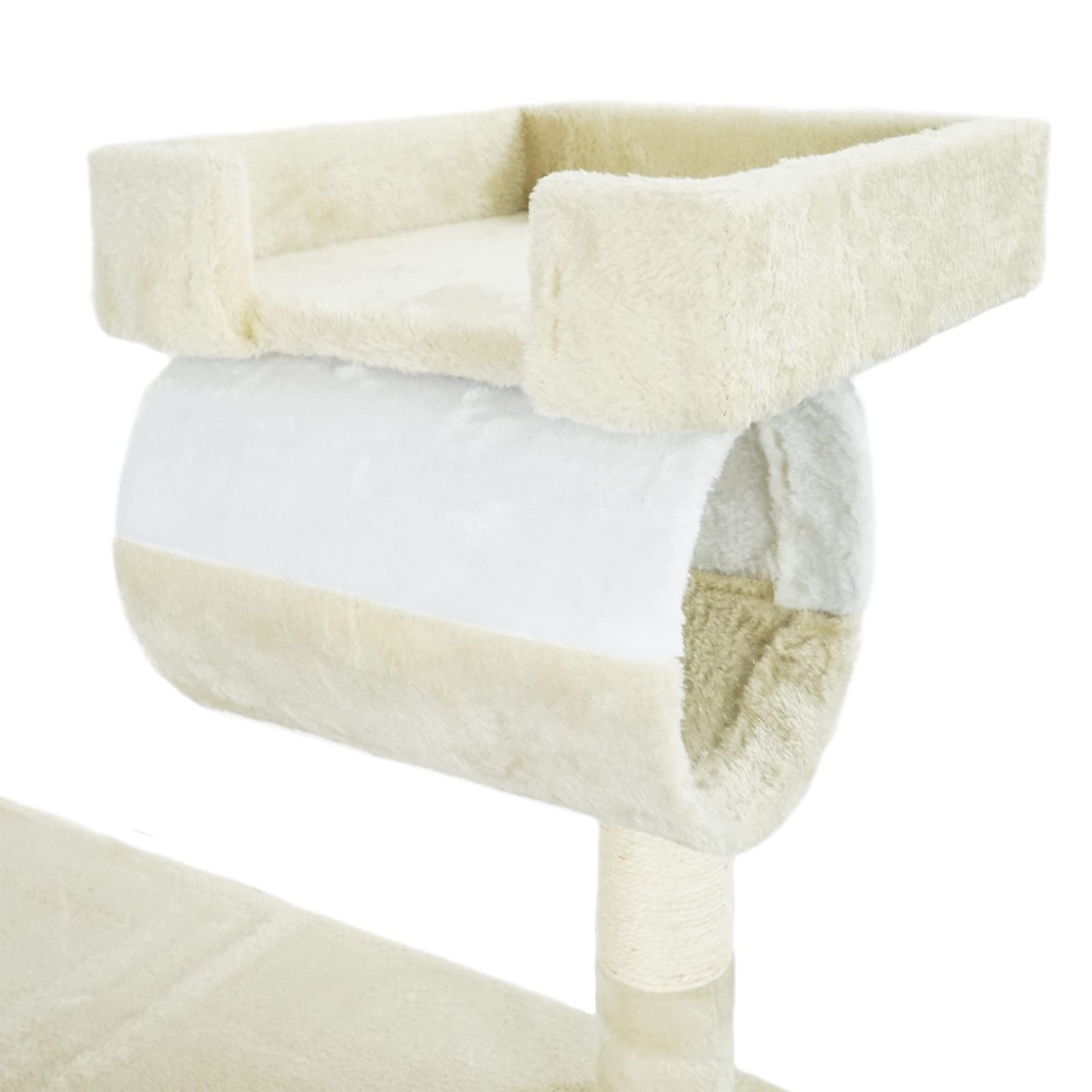 Árbol rascador para Gatos Beige/Blanco 141 cm con Plataformas y Cueva Poste de sisal para Escalar