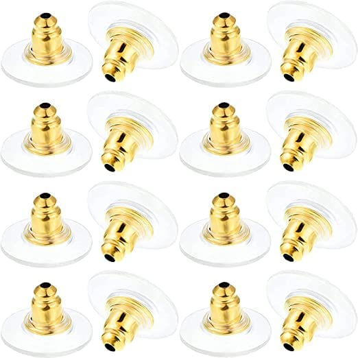 Image of Moud Jewels (200 Pcs or 100 Pairs Approx) Findings Golden Bullet clutch with Silicone Rubber Pad / Earring Stopper / Earring Nut / Earring Golden Back / Earring Golden Pech / Earring Nuts Golden / Earring Golden Metal Stopper Lock with Silicone or Rubber Pad / Earring Back Stopper / Earring Back Supporter / Earring Stoppers / Earring Post Back Stopper Golden / Golden Earring Stopper(Golden 100 Pairs Or 200 Pcs Approx)