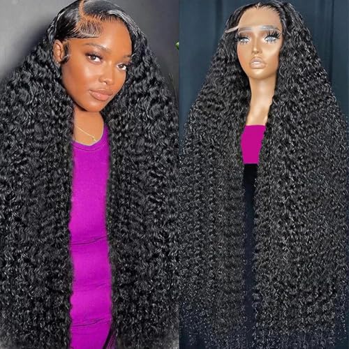 Image of 24 Inch Deep Wave Lace Front Wigs Human Hair 200 Density 13x6 HD Lace Frontal Wigs Human Hair Pre Plucked Deep Curly Glueless Wigs Curly Wigs for Women Natural Color