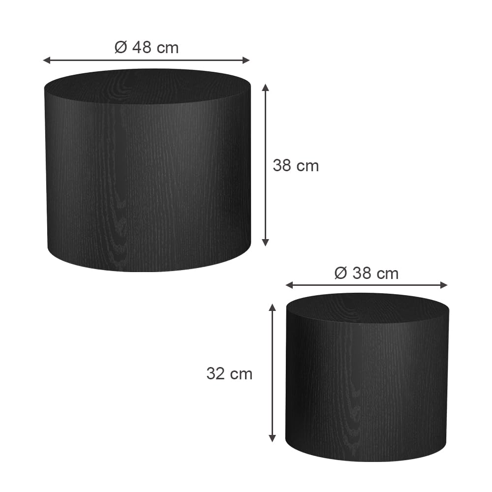 Vicco Couchtisch-Set Giva, Schwarz, 48 x 48 cm, geeignet als Beistelltische für Wohnzimmer und Lounge-Bereiche