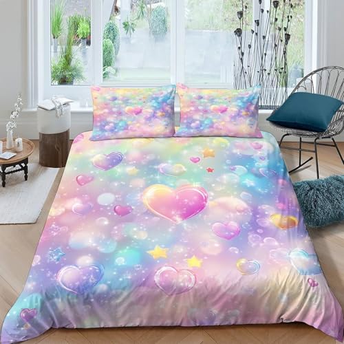 Housse de couette tie-dye cœur parure de lit microfibre 3D hypoallergénique 200x200