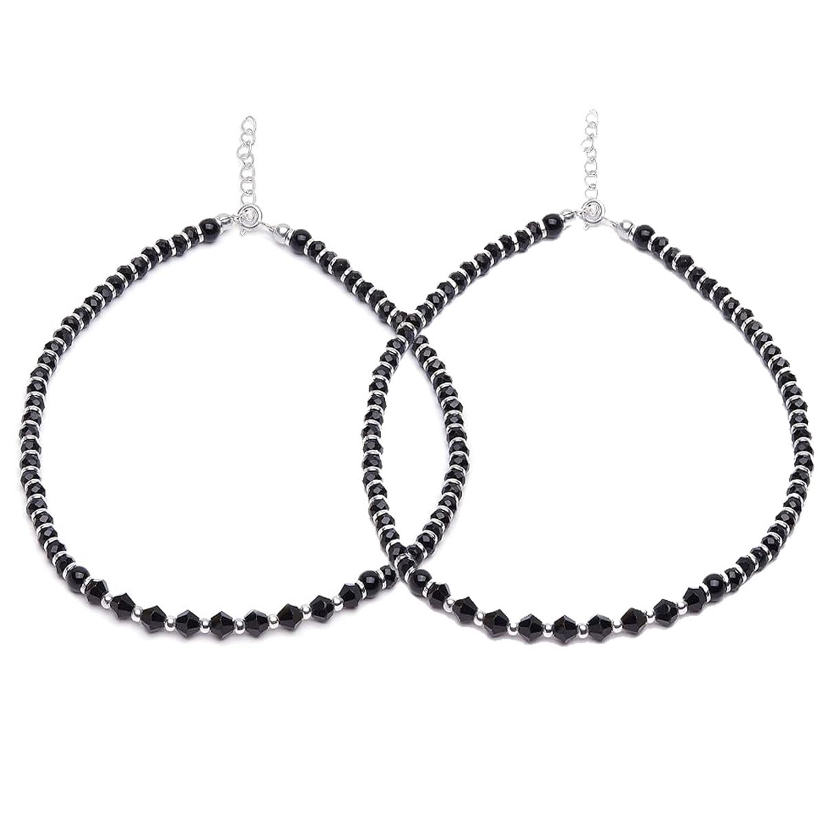 Black and Silver Moti Anklet for Women & Girls | Stylish Payal | Nazariya Anklet 2 Piece Set (Pack of 2)