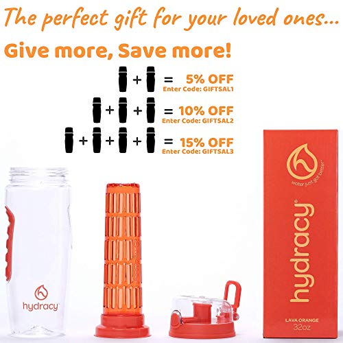 Hydracy Fruit Infuser Water Bottle - 32 Oz Sports Bottle - Time Marker & Full Length Infusion Rod + 27 Fruit Infused Water Recipes Ebook Gift - Lava Orange #TOP4