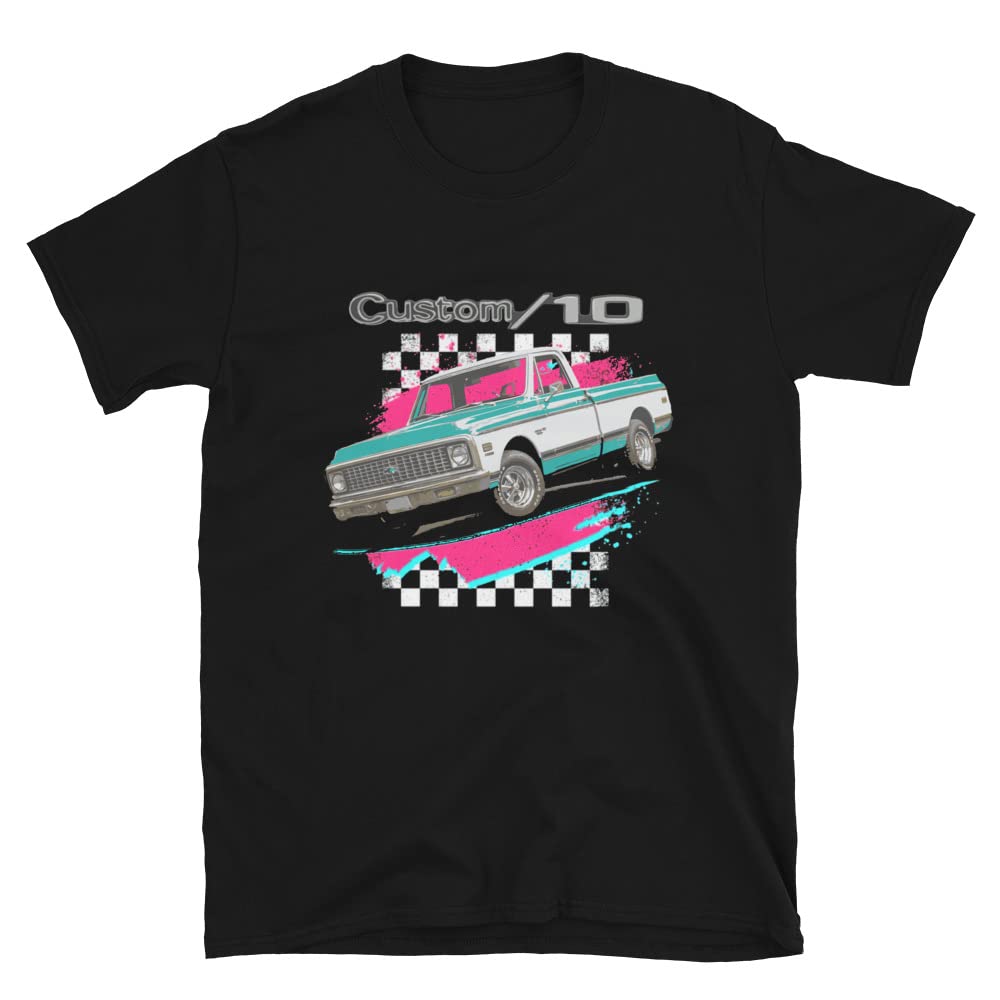 Old School Truck Graphic 1972 Chevy C10 Custom 10 Pickup T-Shirt Black