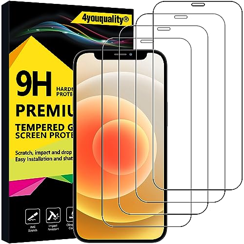 4youquality [4-Pack Screen Protector for iPhone 12 & iPhone 12 Pro (6.1-Inch) Tempered Glass Film [LifetimeSupport][Anti-Scratch][Anti-Shatter]