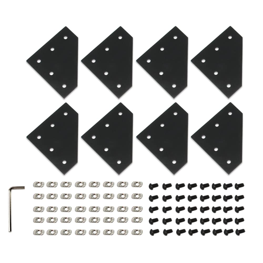 Zeberoxyz 8 STÜCKE Schwarz L Form Eckwinkel Platte mit Schrauben und T-Muttern, 5-Loch 90Grad Joint Board Platte für 3030Serie Aluminium Profil 3D Drucker Rahmen(3030 Serie Schwarz-L mit Mutter)