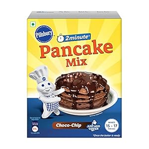 Pillsbury Pancake Mix | Choco-Chip Flavour | 2-Minute Pancakes | Eggless | Can be Used for Making Waffles & Crepes, 400g