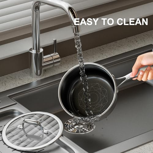 Image of COOKER KING 1.5 Quart Stainless Steel Saucepan, Nonstick Sauce Pan, Ceramic Suce Pot with Tempered Glass Lid, Induction Pot Compatible with All Cooktops, Dishwasher & Oven Safe(PFAS /PFOA /PTFE Free)