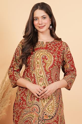 Image of rytras Women Woman Pure Cotton Printed A-Line Kurta Sets with Palazzos|Kurti Set for Woman|Cord Set for Women Cotton