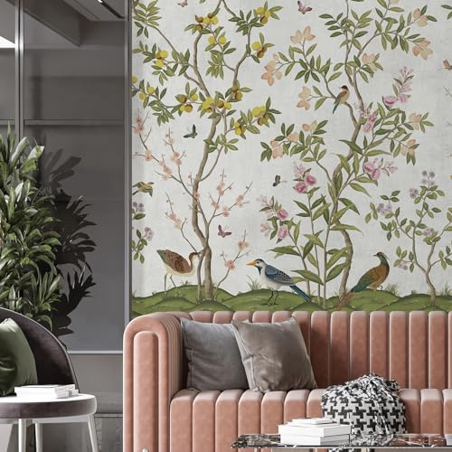 MUDECOR Wall Mural Spring Garden Colorful Birds and Blossoms Removable Self-Adhesive Wallpaper Wall Decoration for Bedroom Living Room - 48'x48'