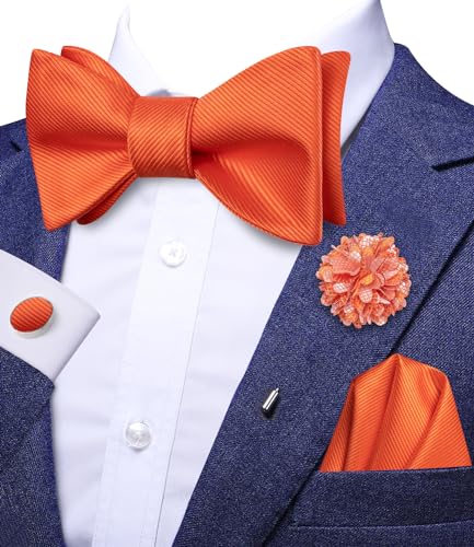 Image of Dubulle Self Tie Bow Ties and Lapel Pin for Men Paisley Solid Mens Bowtie and Handkerchief Cufflinks Set Wedding