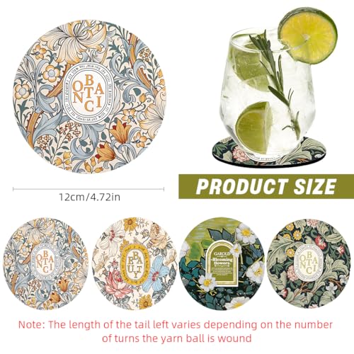 Image of HASTHIP Floral Coasters 4.7 Inches Rubber Set of 4 Anti Slip Absorbent
