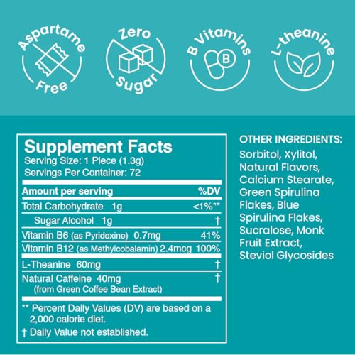 Image of Neuro Energy & Focus Gum - Caffeine Gum with 40mg Natural Caffeine & L-Theanine - Nootropic Energy Supplement with B Vitamins - Sugar Free, Vegan - Wintergreen, 54ct