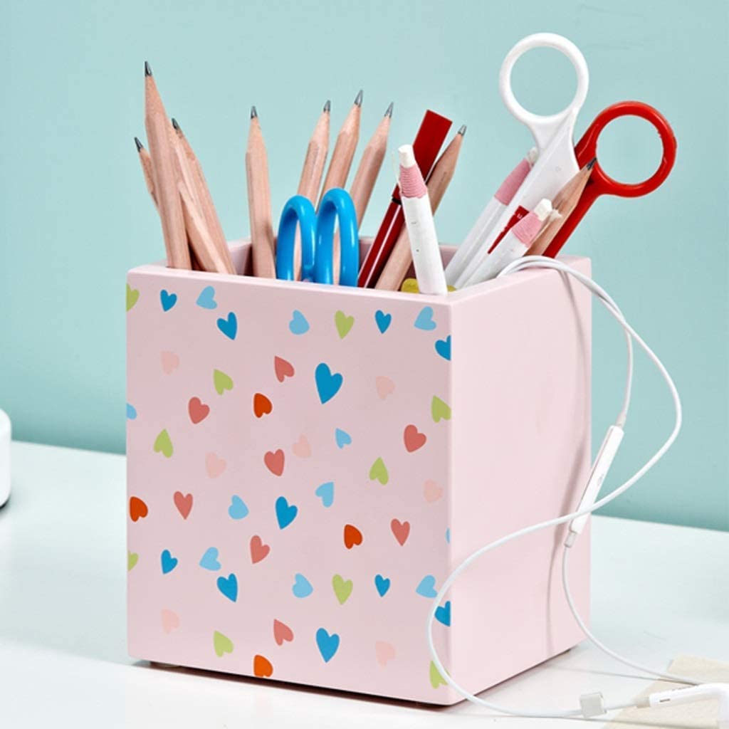 Uchwyt pióra, organizator biurka, organizator biurka, uchwyt na pensje drewniane drewniane pióro biurka, Girl Multi-Purpose Pencil Cup Stoński pudełko stolik, Creative Room Decoration (Pink) Holder do