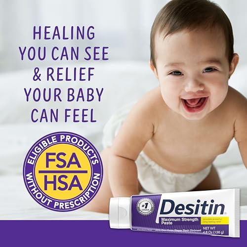 Image of Desitin Maximum Strength Paste, 40% Zinc Oxide Paste, Diaper Rash Healing Ointment for Immediate Relief, Dermatologist Pediatrician Tested, Helps Heal Diaper Rash, Protects Up to 12 Hours, 4.8 Oz Tube