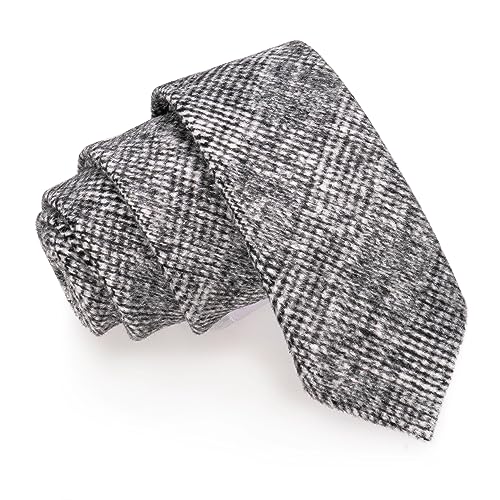 JEMYGINS Herren Schmale Krawatte aus Wolle 6CM - Modische Herren Wolle Krawatte in Schmalem Design mit klassischem Stil,schwarze und weiße Streifen