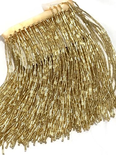 Labellezalady 4/6/8/12in Wide Silver Gold red Green Champgane Glass Beaded Ribbon Tassel Fringe Trim 1Yards Long for Crafts DIY Dress Clothes Decoration (Gold, Wide:6 in)