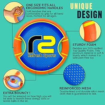 Fun Bouncy Paddle & Stringy Ball Toss & Catch Game - Easy to Use for Kids  All Ages - Also Works as Frisbee - Soft Foam Design for Safe Play Indoors  or ...
