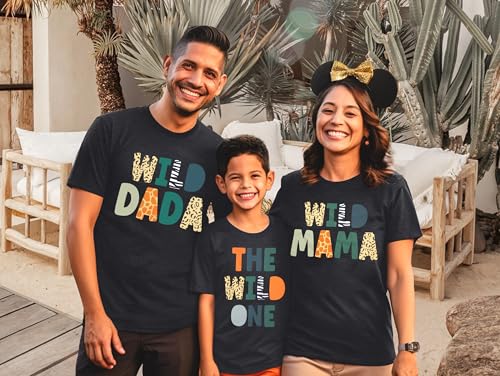 Image of Family Trips Matching Shirts : Wild One Print Tee Safari Animal Theme Parent-Child Outfit