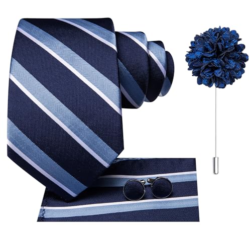 Image of Dubulle Mens Tie and Lapel Pin Paisley Striped Floral Necktie for Men Pocket Square Cufflinks 4PCS Set Wedding Party