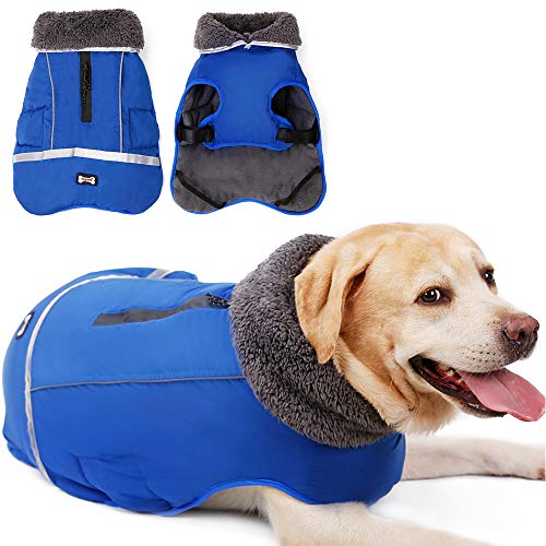 XUANNIAO Dog Coats for Cold Weather, Warm Winter Jackets for Dogs, Retro Style Waterproof and Windproof Reflective Vest for Dogs (Blue, XX-Large)