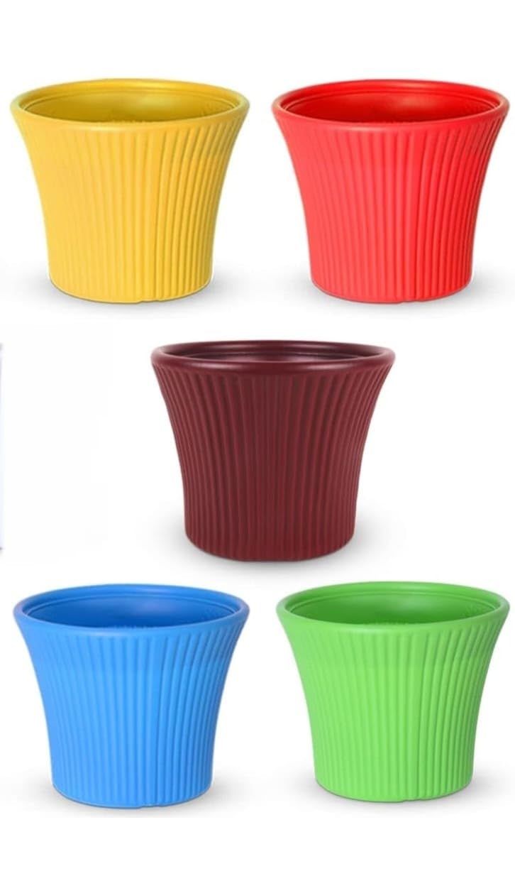 FireBees Plastic Round Flower Pots for Home Planters, Terrace, Garden Etc | Pack of 05 | Multicolor (B0C9YJJSDW) Amazon Price History, Amazon Price Tracker