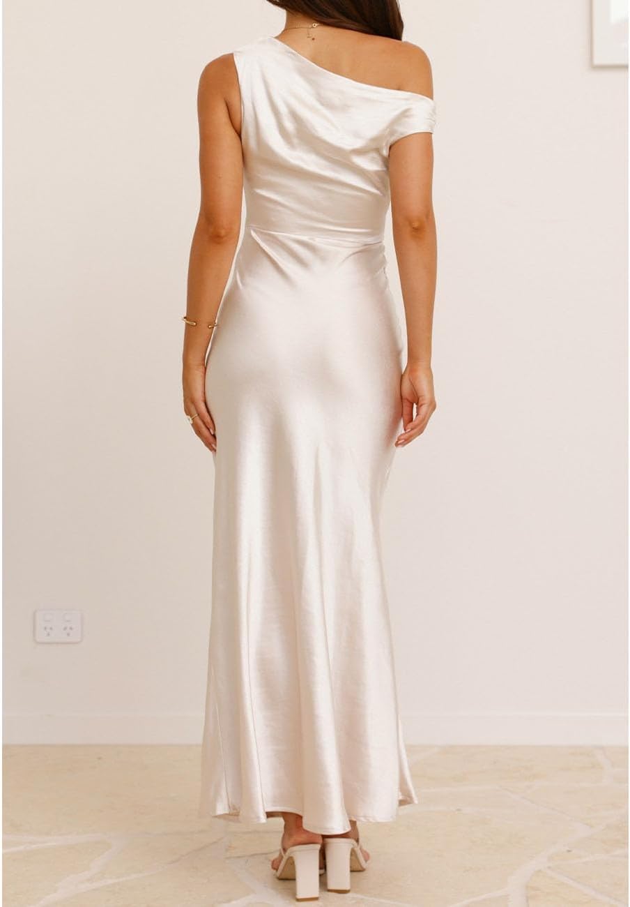 Women's Summer Elegant Satin Off Shoulder Sleeveless Maxi Dress Formal Cocktail Wedding Guest Long Dresses - Image 2