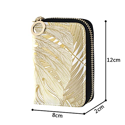 Gold Tropical Palm Leaves on WhiteGrey Credit Card Coin wallet, RFID Blocking Compact Women Leather Card Holder, Key Change Organizer, Zipper Purse Clutch Pouch Pocket4