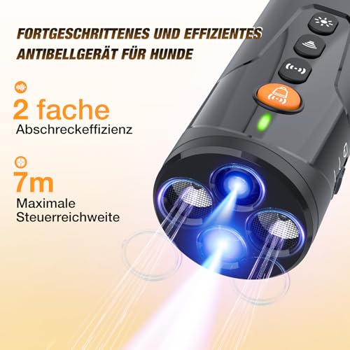 AOZOOM Ultraschall Anti Bell Gerät für Hunde, Handheld Ultraschall Hundegebell mit 4 Modi & LED, 15m Reichweite, Aufladbar & Sicheres & Effektives Bellstopp für Hunde Drinnen Draußen