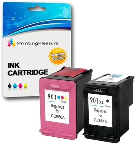 Printing Pleasure SET of 2 XL Remanufactured Printer Ink Cartridges for Officejet 4500 J4500 J4540 J4550 J4580 J4624 J4660 J4680 J4680C G510g G510n | Replacement for 901XL (CC654AE & CC656AE)