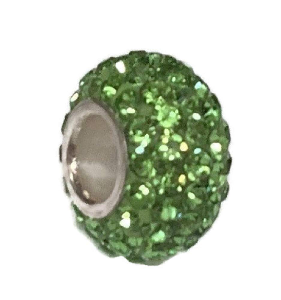 Silver Plated Charm Bead Spacer in Birthstone Color of Your Choice Fits Most Charm Bracelets Light Green