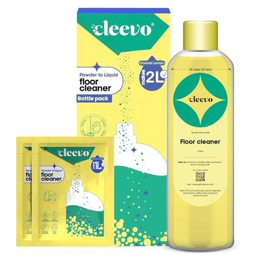 Image of Cleevo Floor Cleaner Liquid (2L Bottle Pack) | 1 Pouch = 1L Floor Cleaners for Mops | Chlorine-Free Surface Cleaner, All-Purpose Floor Cleaning Liquid (Zesty Lemon)