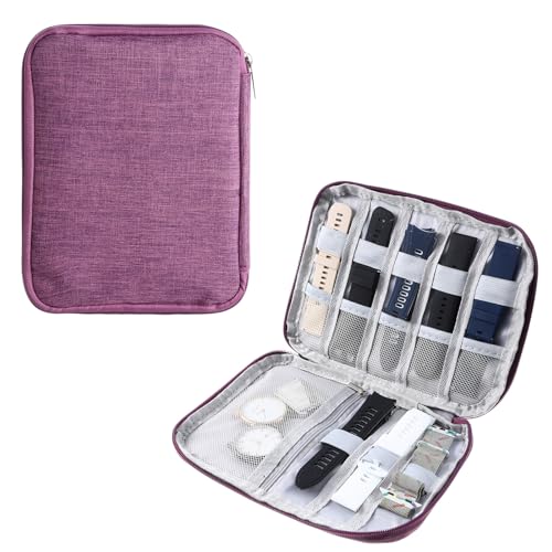 HaiFafafaing Watch Band Storage Case - Watch Band Organizer - Waterproof Watchband Holder For Smartwatch Bands, Cables, Earphones, And Accessories(Purple)