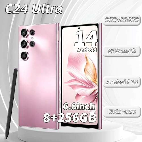 Image of C24 Ultra Unlocked Phone, 8GB+256GB Large Storage Smart Phone, Android 14 Cell Phone, 6800 mAh Battery Unlockedphone, 6.8-inch /5G Dual SIM [Works with T-Mobile, AT&T, Verizon] Pink