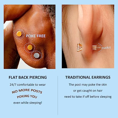 Flat Back Earrings for Women, Helix Tragus Conch Piercing Jewelry, Implant Grade Titanium Earrings, Threadless Nose Studs 18g, Hypoallergenic Cartilage Earring Stud Gold4